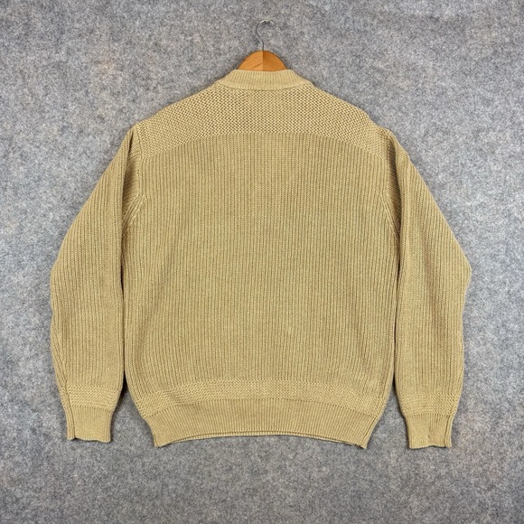 Cabelas Henley Sweater Mens Large Beige Chunky Knit Fisherman Cotton Grandad - Picture 2 of 9